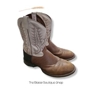 🌿Mens Tony Lama 12D Leather Sole Boots Tan and Cream